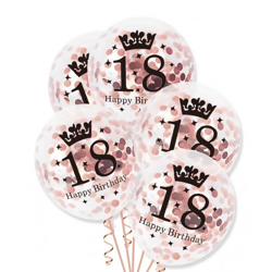 Balony transparentne z konfetti Rose Gold na 18 urodziny, 30cm, 100 szt