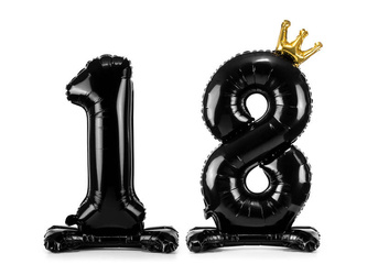 Stojący balon foliowy liczba 18 urodziny, 84 cm, czarny