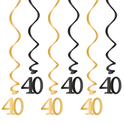 Świderki okrągłe czarno złote, 40 urodziny