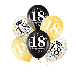Zestaw balonów na 18 urodziny, czarno - złoty, 6 szt.