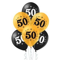 Zestaw balonów na 50 urodziny, czarno-złote, 30cm, 10szt.