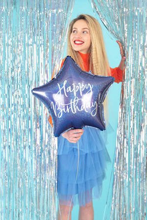 Balon foliowy Happy Birthday ! Granatowa gwiazda 40 cm