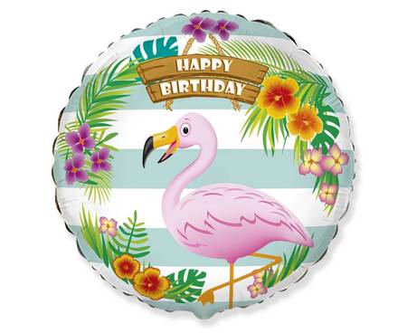 Balon urodzinowy okrągły Happy Birthday aloha flaming 46cm
