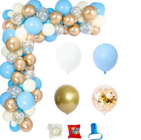 Girlanda balonowa, zestaw pastelowy niebieski, niebiesko złoty XXL