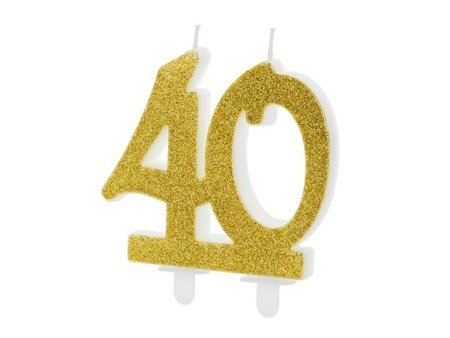 Świeczka urodzinowa '40', czterdziestka, złota, 7.5 cm