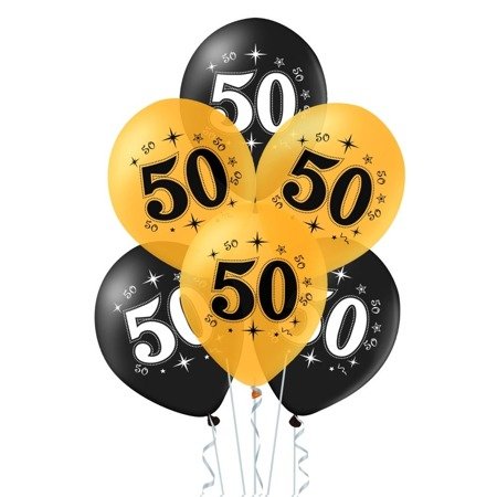 Zestaw balonów na 50 urodziny, czarno-złote, 30cm, 10szt.